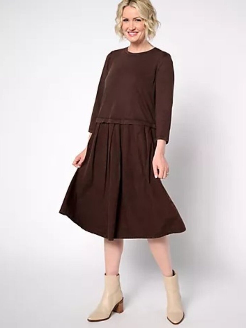 NWT LOGO Lori Goldstein Petite Size Large LP Brown Sun Faded Midi Dress NEW